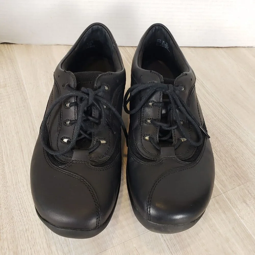 Clarks In Motion Rock Black Leather Secure Lace-Up Walking Shoes Size 9M